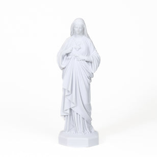20 Inch Tall Handmade Catholic Statue of the Immaculate Heart of Mary: Indoor-Outdoor Home and Garden Sculpture White Marble Dust and Resin Religious Devotion Christian Home Décor