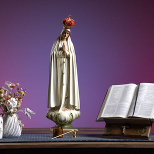 30" Our Lady of Fatima - 15% Off -  Hand-Painted Catholic Art with Glass Eyes - Premium Indoor Marian Décor