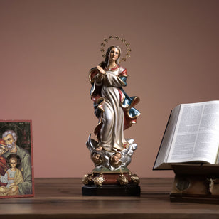 22" Our Lady of the Immaculate Conception - 15% Off - Baroque Hand-Painted Statue with 12-Star Halo | Catholic Sacred Art