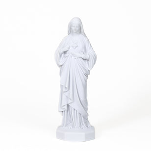 Handmade Catholic Statue of the Immaculate Heart of Mary: Indoor-Outdoor Home and Garden Sculpture White Marble Dust and Resin Religious Devotion Christian Home Décor
