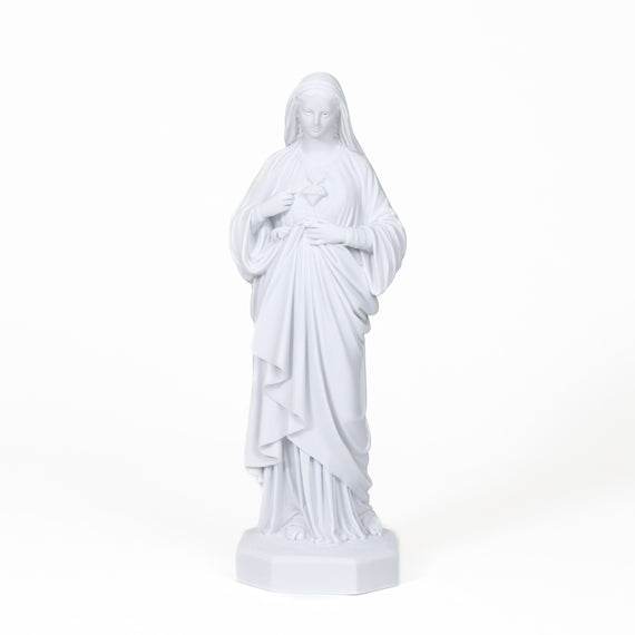 Handmade Catholic Statue of the Immaculate Heart of Mary: Indoor-Outdoor Home and Garden Sculpture White Marble Dust and Resin Religious Devotion Christian Home Décor