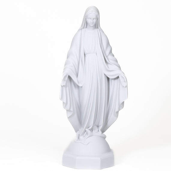 Handmade Catholic Statue of Our Lady of Divine Grace: Indoor-Outdoor Home and Garden Sculpture White Marble Dust and Resin Religious Devotion Christian Home Décor