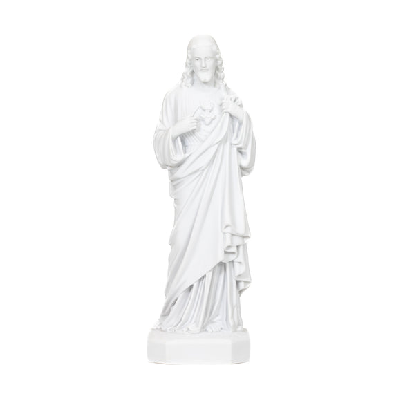 Handmade Catholic Statue of the Sacred Heart of Jesus: Indoor-Outdoor Home and Garden Sculpture White Marble Dust and Resin Religious Devotion Christian Home Décor