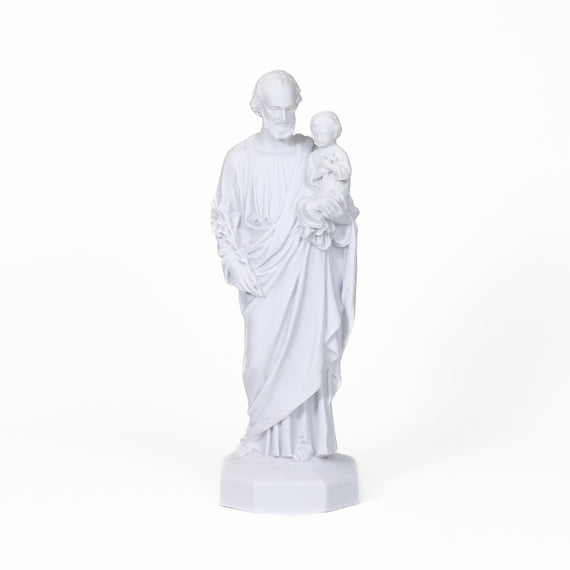 Handmade Catholic Statue of St. Joseph: Indoor-Outdoor Home and Garden Sculpture White Marble Dust and Resin Religious Devotion Christian Home Décor